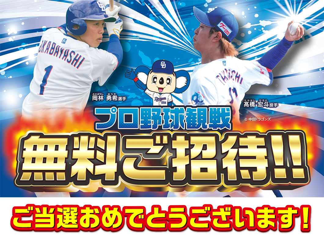 中日ドラゴンズ 小学生親子プロ野球観戦ご招待のご案内